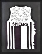 COLLINGWOOD: Collingwood Football Jumper (c1996-97 Pre-Season style), with c24 signatures including Nathan Buckley, Paul Williams, Graham Wright & Mal Michael, window mounted, framed & glazed, overall 78x98cm.