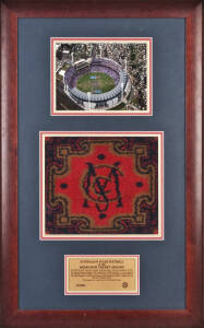 MELBOURNE CRICKET GROUND: Display "Australian Rules Football at the Melbourne Cricket Ground", comprising section of "MCC" carpet, saved from the demolition of the Ponsford Stand in 2002, window mounted with photograph of the MCG, limited edition 07/400, 