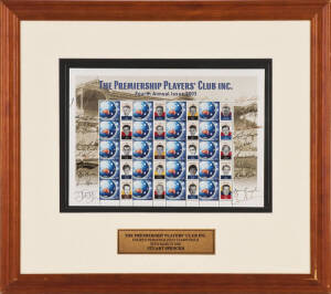 PREMIERSHIP PLAYERS' CLUB: 2003 display "Fourth Personalised Stamp Issue" comprising sheet of 20 personalised stamps, with 20 signatures in margin including Jim Wills, Ray Wartman, Max Oppy, Jack Jones, Neil Mann, Brian Gray, Fred Wooller, Daryl Baldock, 