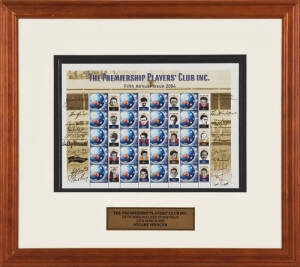 PREMIERSHIP PLAYERS' CLUB: 2004 display "Fifth Personalised Stamp Issue" comprising sheet of 20 personalised stamps, with 20 signatures in margin including Jack Dyer, Joe Selwood, Ted Leehane, Ken Hands, Bob Davis, Lou Richards, Wally Donald, Frank 'Bluey