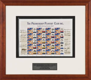 PREMIERSHIP PLAYERS' CLUB: 2007 display "Eighth Personalised Stamp Issue" comprising sheet of 20 personalised stamps, with 20 signatures in margin including Doug Williams, Harold Lambert, Ray Garby, Peter Pianto, Murray Weideman, Ian Ridley, Brian Beers, 