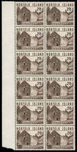 Norfolk Island: 1960 (SG.37-9) 1/1, 2/5 & 2/8 Surcharges: 28 sets in various sized blocks. (84 stamps). Superb MUH. Cat.£308.