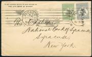 Kangaroos - 3rd Wmk - July 1916 usage of 2d Grey + KGV &frac12;d Green on cover from Adelaide to Seattle.