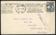 Kangaroos - 3rd Wmk - Mar.1918 usage of 2&frac12;d Indigo on cover from Melbourne Zoo to Philadelphia, USA.