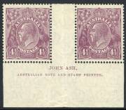 KGV - Small Multi Wmk Perf.14 - 4½d Violet, Ash Imprint pair (2) MLH with variety BW:119ve "Deformed left bottom frame".