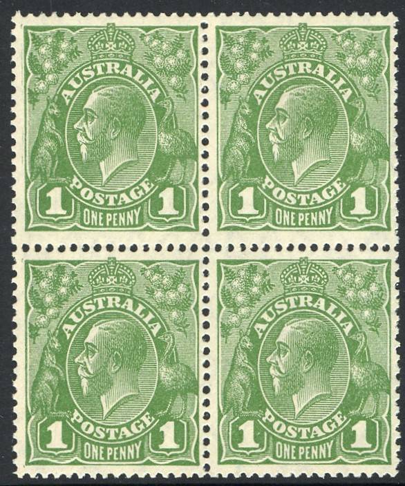 KGV - Small Multi Wmk Perf.13½ X 12½ - 1d Green Die 1+2 horizontal pairs in a very fine and fresh blk.(4) MUH.