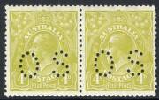 KGV - Small Multi Wmk Perf.13&frac12; X 12&frac12; - 4d Greenish Olive, perforated OS horizontal pair; attractive & scarce MUH.