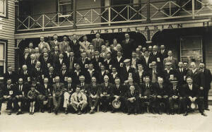 1929 Barnett real-photo postcard "Collingwood team outside Australasian Hotel in Hobart". G/VG. Extremely rare.