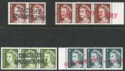 Decimal Issues - 1966 Definitives hand-stamped "CANCELLED" and "SPECIMEN ONLY" for use in the Post Office Training School: 1c Brown pair & strip of 3, 2c Green strip of 3 and 3c Blue-Green strip of 3. (11 stamps). MUH.