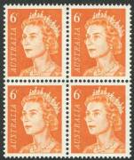 Decimal Issues - 1970-73 (SG.387a) QEII 6c Orange, block of 4 on NON-HELECON UNCOATED paper, superb MUH; from one of very few sheets known. Gives a dull grey reaction under UV light. BW:446ad - Cat.$400.