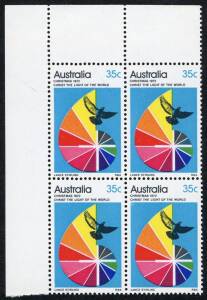 Decimal Issues - 1972 35c Christmas, upper left cnr.blk.(4) with varieties "Nick in frame at lower left corner" [R2/1] & "Pale area at top left corner" [R2/2]. fresh MUH.