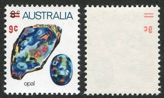 Decimal Issues - 1974 (SG.579 var.) 9c on 8c Opal showing  variety "STRONG OFFSET of surcharge on reverse" together with a normal stamp for comparison. (2) MUH.