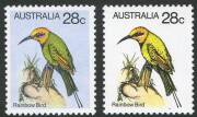 Decimal Issues - 1980 (SG.735 variety) 28c Rainbow Bird with variety "Pale blue omitted"; superb MUH and accompanied by a normal stamp for comparison. (2). BW:816ca - Cat.$400.
