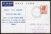 First Day Covers - FDC: 20 Feb.1952: 4&frac12;d red KGVI on Arthur Bergen A.N.A. DC4 Skymaster postcard to New Zealand. With HINDMARSh cds.