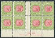 Postage Dues - 1922-31 (SG.D93) 1&frac12;d Carmine & Yellow-Green, Ash Imprint blk.(8); mainly MUH and very fresh. BW:D107zb.