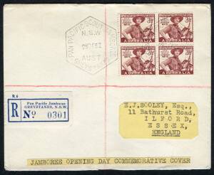 Commonwealth Postal History - SCOUTING: 29 Dec.1952 registered cover from the PAN PACIFIC JAMBOREE, GREYSTANES, N.S.W. with special R-label and datestamp.