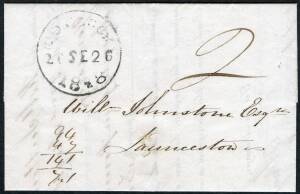 Postal History (Tasmania) - 1848 E.L. rated '2' for local delivery in Launceston with 2 fine strikes (front and back) of the scarce '1.0.CLOCK/20 SE/1848' c.d.s. 