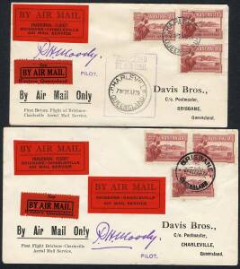 Australian Aerophilately - 17 & 22 April 1929 (AAMC.132 & 133) Brisbane - Charleville & return flown covers, carried on the inaugural QANTAS services. Both covers with backstamps and labels. Cat.$125.