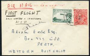 Australian Aerophilately - 21 Feb.1930 (AAMC.152) Daly Waters - Camooweal cover, flown and signed by the pilot, Frank Neale, for the inaugural flight by Australian Aerial Services. Cat.$350+. [Only 30 flown].