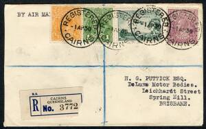 Australian Aerophilately - 1 Apr. 1930 (AAMC.156) (Cairns) - Townsville - Brisbane registered flown cover carried by Queensland Air Navigation Co on their new service. Cat.$150.