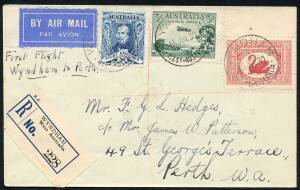 Australian Aerophilately - 14-20 July 1930 (AAMC.165a) Wyndham - Perth, registered cover flown by Western Australia Airways on the extension to Wyndham, of their Perth - Derby route. The pilot was Norman Brearley. Cat.$100+.