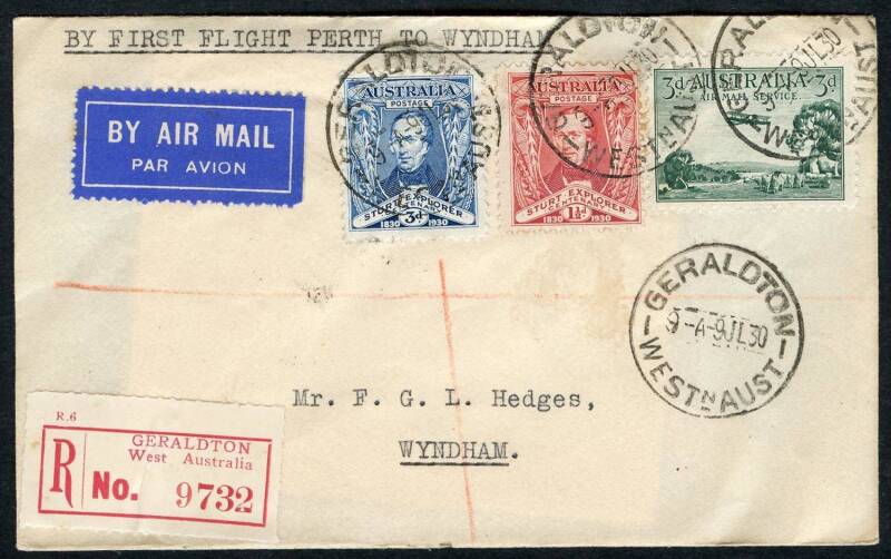 Australian Aerophilately - 14-20 July 1930 (AAMC.165a) Geraldton - Wyndham, registered cover flown by Western Australia Airways on the extension to Wyndham, of their Perth - Derby route. The pilot was Norman Brearley. Cat.$100+.