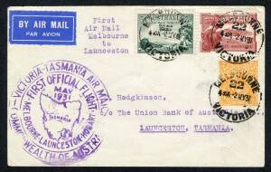 Australian Aerophilately - 2 May 1931 (AAMC.198a) Melbourne - Launceston flown cover, carried by ANA Ltd on their inaugural air mail service.