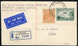 Australian Aerophilately - 23 Feb.1934 (AAMC.363a) Adelaide - Kimba registered cover, flown by the MacRobertson-Miller Aviation Co on their inaugural service. Pilot was H.C. Miller and fewer than 20 items were carried to/from each intermediate according t