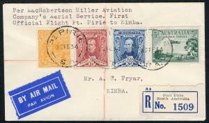 Australian Aerophilately - 23 Feb.1934 (AAMC.363a) Port Pirie - Kimba registered cover, flown by the MacRobertson-Miller Aviation Co on their inaugural service. Pilot was H.C. Miller and fewer than 20 items were carried to/from each intermediate according