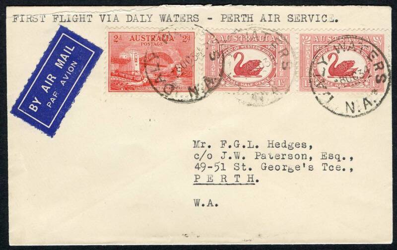 Australian Aerophilately - 9 Oct.1934 (AAMC.429) Daly Waters - Perth cover, flown by MacRobertson Miller Aviation. Cat.$125.