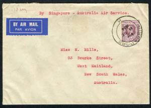 Australian Aerophilately - Dec.1934 (AAMC.469n) Singapore - Sydney flown cover, carried by Qantas on the final legs of inaugural airmail flight from England to Australia; with Sydney arrival b/stamp. Cat.$150.