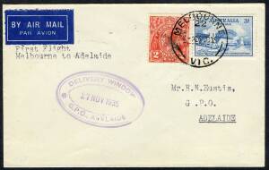 Australian Aerophilately - 26 Nov.1935 (AAMC.561) Melbourne - Adelaide flown cover, carried on the inaugural service by Adelaide Airways Ltd.