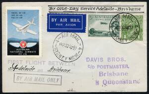 Australian Aerophilately - 30 Aug.1937 (AAMC.760a) Sydney - Brisbane flown cover with ANA pictorial vignette, carried on the inaugural Brisbane - Adelaide one-day service.