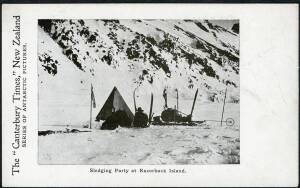 Antarctic Expeditions - POSTCARD: The "Canterbury Times" New Zealand: The "Discovery" Expedition - 1904 (Wharton DE-21) "Sledging Party at Razorback Island.", fine Unused.