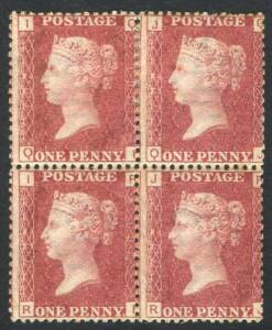 Great Britain - 1858-79 (SG.43) 1d rose-red Plate 192 [IQ-JR] blk.4. Fresh Mint with full o.g.. Cat.£260.