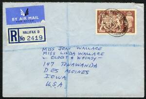 Great Britain - £1 brown Coat of Arms (SG.512), attractive single franking on registered airmail cover, June 1951, from HALIFAX to USA.