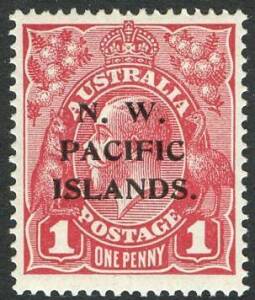 New Guinea - 1915-16 (SG.67c) KGV 1d Carmine (Die 2); superbly centred and very lightly mounted Mint. Cat.£110.