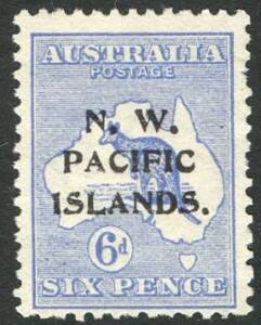 New Guinea - 1915-16 (SG.78) 6d Ultramarine (1st wmk) with NWPI Type c overprint. Unused; no gum. Cat.&pound;110.