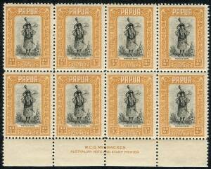 Papua - 1932-40 (SG.130a) &frac12;d Pictorial (Motuan Girl), McCracken Imprint blk.(8); superb MUH. Scarce thus. Cat.&pound;152++.