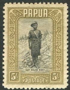 Papua - 1932 (SG.143) 5/- Pictorial, MLH; some spots on gummed side. Cat.£70.