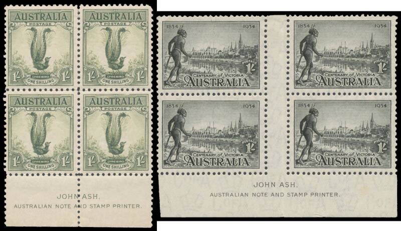 Album of mostly imprint blocks with a few KGV Heads, 3d Air Types A & B, Kingsford Smith 6d block of 8 with Re-Entry, 6d Air Mail block of 6 & optd 'OS' block of 6 (**), 6d Large Kooka (**), 1/- Large Lyrebird (**), Victoria Centenary Perf 10½ (toning) &