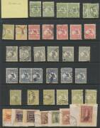 General & Miscellaneous Lots (Australian Commonwealth) - Original collection remainders with two pages of Roos including CofA £1, KGV 4d orange with Line Through 'FOUR PENCE' punctured 'OS', Postage Dues including With Stroke 1/- (mint) & 5/-, a toned BCO - 2