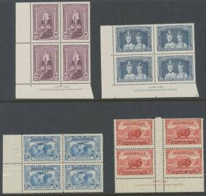Australia General & Miscellaneous Lots - 1927-50s KGV Commemoratives in blocks of 4 mint & used with many unmounted including KSmith 3d Plane Dropping Mailbag, all three plate numbers plus 6d imprint block, Macarthur 2d Dark Hills imprint block and simila