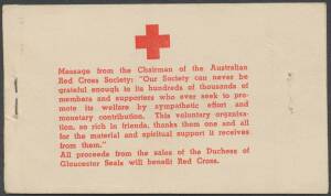 General & Miscellaneous Lots (Australian Commonwealth) - "CINDERELLAS": c.1945 'DUCHESS OF GLOUCESTER/RED CROSS APPEAL' booklet panes of 4 in black, grey-blue & bright green, unmounted; with an original booklet cover for 12 "Penny Seals". Very scarce. (4 