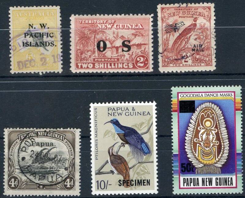 General & Miscellaneous Lots (Australian Commonwealth) - TERRITORIES: New Guinea with 'NWPI' overprints to 5/- used, Birds to 2/- used, Huts 'OS' overprints set mint, Papua Lakatois selection mint & used, PNG mixed mint & used from 1952 and then virtually