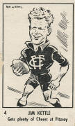 1949-50 Victorian Nut Supplies "Leading League Players Caricatures by Bob Mirams" - No.4 Jim Kettle (Fitzroy). Fair/Good condition. Rarity 9.