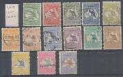 Kangaroos - Handy selection with First Wmk to 1/- plus 2/- & 5/- CTO, 10/- & &pound;1 (toned) with 'Specimen' h/s and &pound;2 with central telegraph puncture, punctured Large 'OS' fine set to 2/-, Second Wmk set, Third Wmk &pound;1 brown & blue (perf faults at base) plus - 2