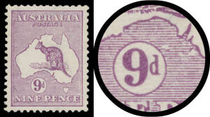 Kangaroos - 1st Wmk - 9d violet Choppy Seas from Right of Value Tablet to Coast BW #24(2)L, exceptional centring, lightly mounted, Cat $450.