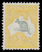 Kangaroos - 1st Wmk - 2/- brown & 5/- grey & chrome-yellow (hinge remainder), Cat $1550. (2)