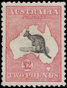 Kangaroos - 1st Wmk - Â£2 black & rose-carmine Sperati Forgery BW #55c, remarkably well centred, a few nibbled perfs at left, unused with part-"o.g.", Cat $17,500. Ex Neil Russell. RPSofV Certificate (2017). [One of the great rarities among forgeries of t